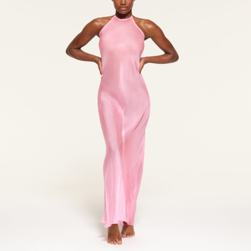 1. NWT SKIMS ROMANCE HALTER SLIP IN BUBBLEGUM